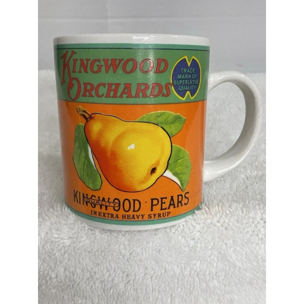 Kingwood Orchards label Pears Extra Heavy Syrup Mug & Plate Kane Home VTG